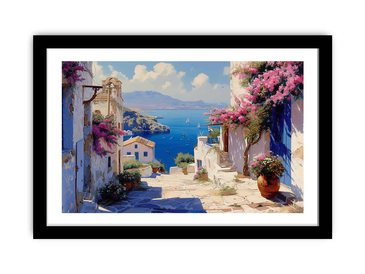 Greek Village Framed Print Radiata Pine Frame JetGirl Art - Rosetta Creative Boutique
